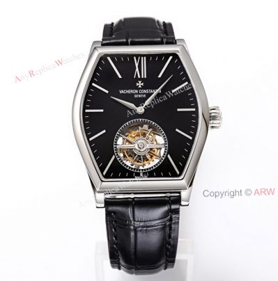 New Vacheron Constantin Malte REAL Tourbillon Black Face High End Replica Leather Strap Watch 